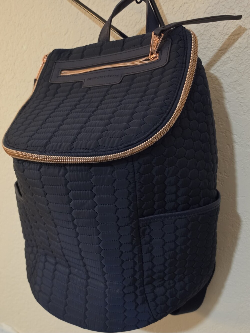 Aimee Kestenberg Sardinia Navy Quilted Backpack with Rose Gold Hardware